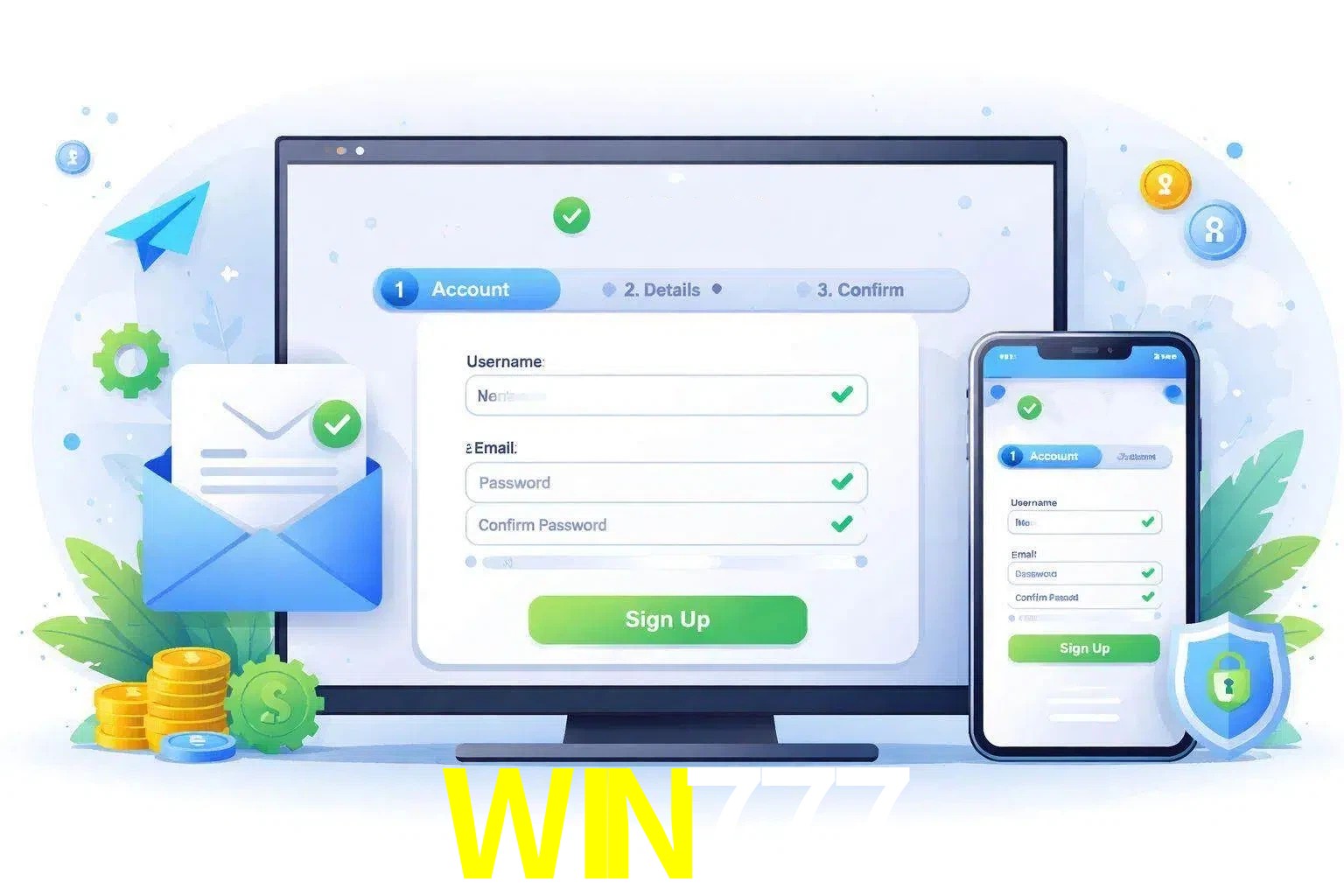 Registro de nuevo usuario y configuración de cuenta WIN777